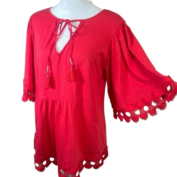 Boden Ayla Jersey Top Sunset Crochet Trim Bell Sleeves Tassels Boho Women’s Sz 4 - Picture 9 of 12